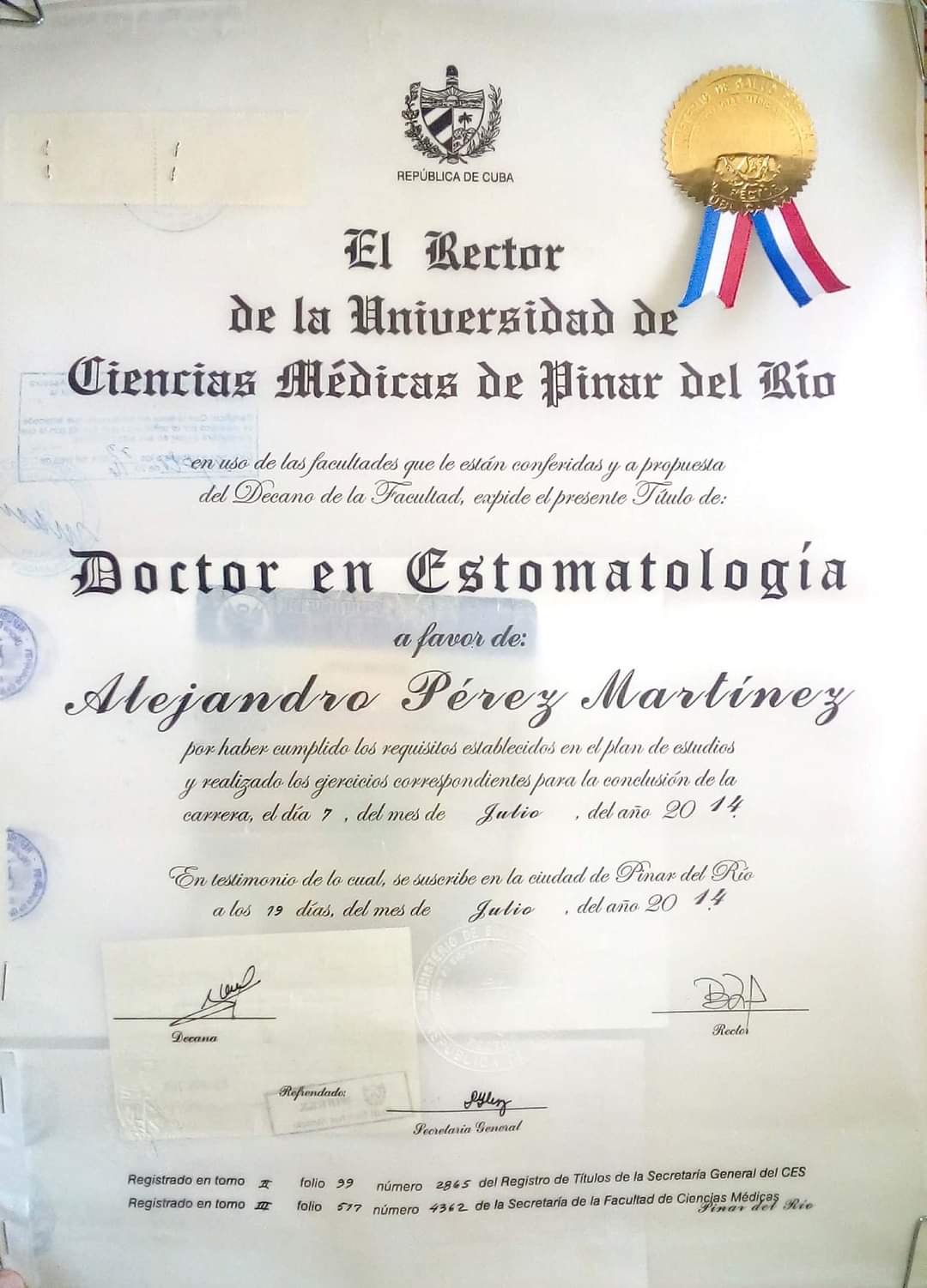 Titulo de Doctor en Estomatologia